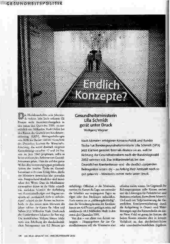 Endlich Konzepte? Gesundheitsministeriun Ulla Schmidt gerät unter Druck