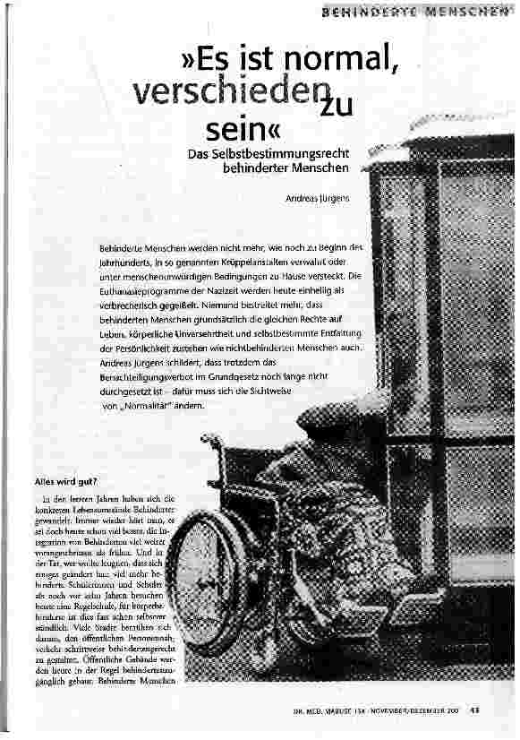 Es ist normal, verschieden zu sein Das Selbstbestimmungsrecht behinderter Menschen