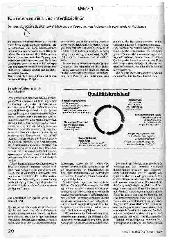Patientenzentriert und interdisziplinär Der Interdisziplinäre Qualitätszirkel Göttingen zur Versorgung von Patienten mit psychosozialen Problemen