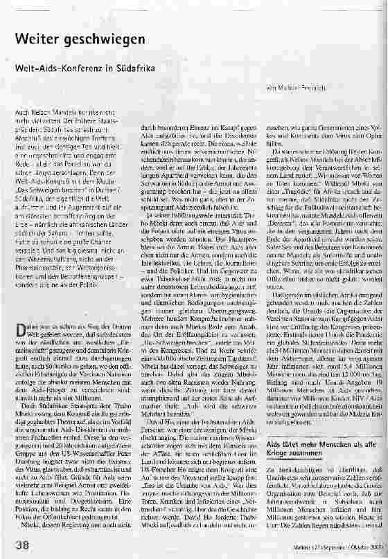 Weiter geschwiegen Welt-Aids-Konferenz in Südafrika