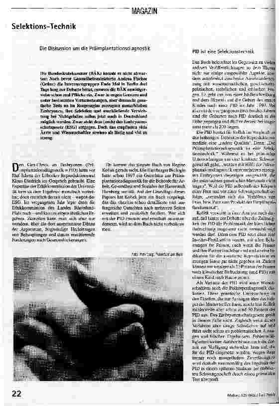 Selektions-Technik Die Diskussion um die Präimplantationsdiagnostik