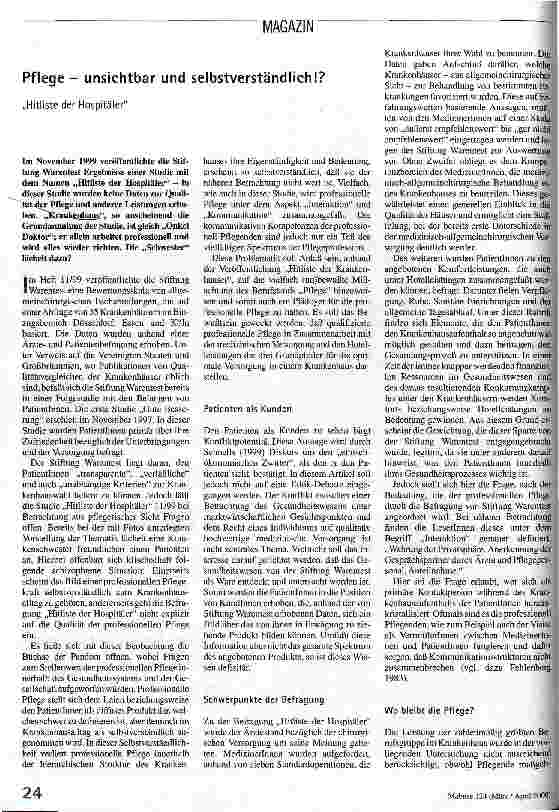 Pflege - unsichtbar und selbstverständlich? Hitliste der Hospitäler
