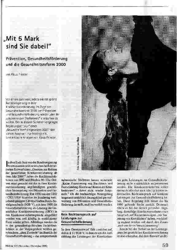 Mit 5 Mark sind Sie dabei! Prävention, Gesundheitsförderung und die Gesundheitsreform 2000