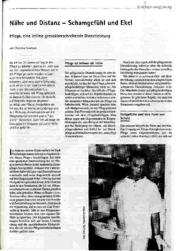 Nähe und Distanz - Schamgefühl und Ekel Pflege, eine intime grenzüberschreitende Dienstleistung