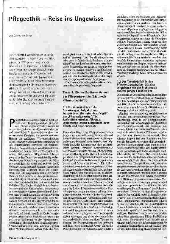 Pflegeethik - Reise ins Ungewisse