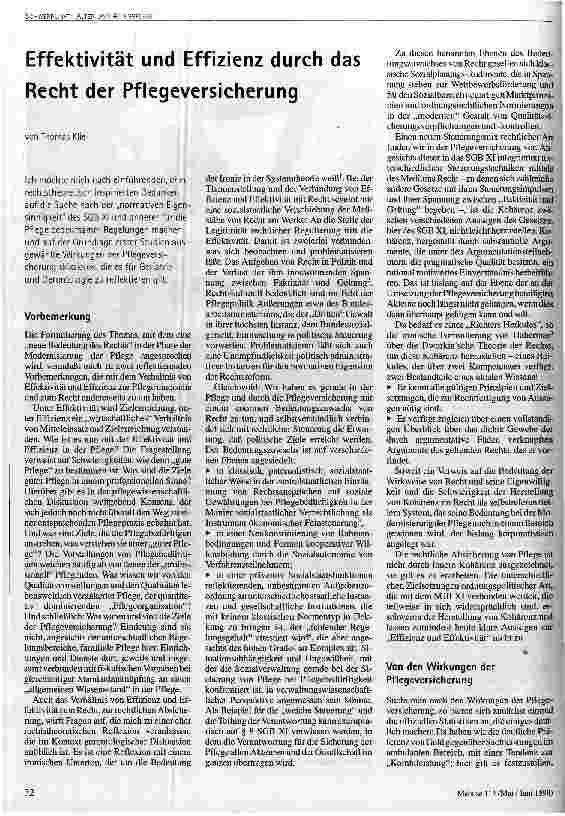 Effektivität und Effizienz durch das Recht der Pflegeversicherung