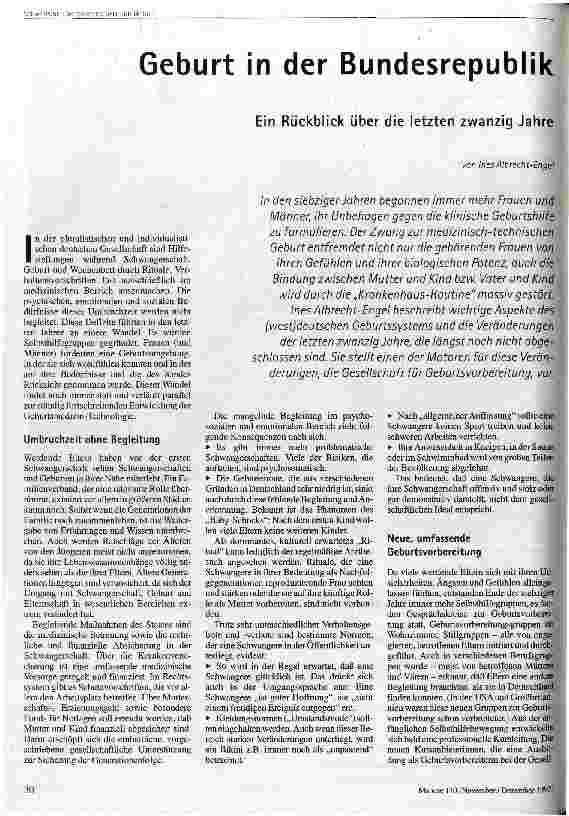 Geburt in der Bundesrepublik Ein Rückblick über die letzten zwanzig Jahre