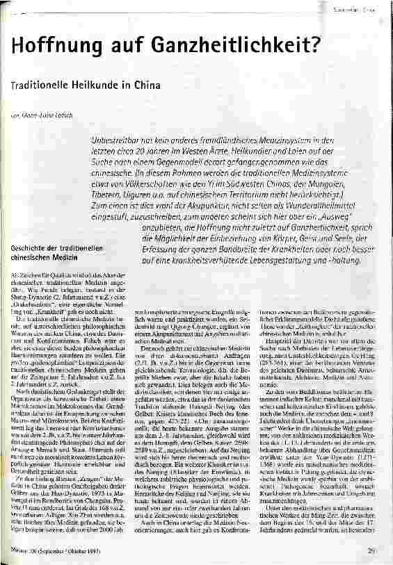 Hoffnung auf Ganzheitlichkeit? Traditionelle Heilkunde in China