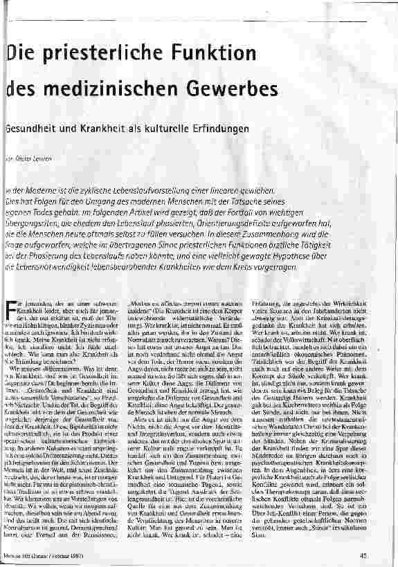 Die priesterliche Funktion des medizinischen Gewerbes.