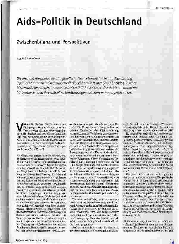 Aids-Politik in Deutschland Zwischenbilanz und Perspektiven