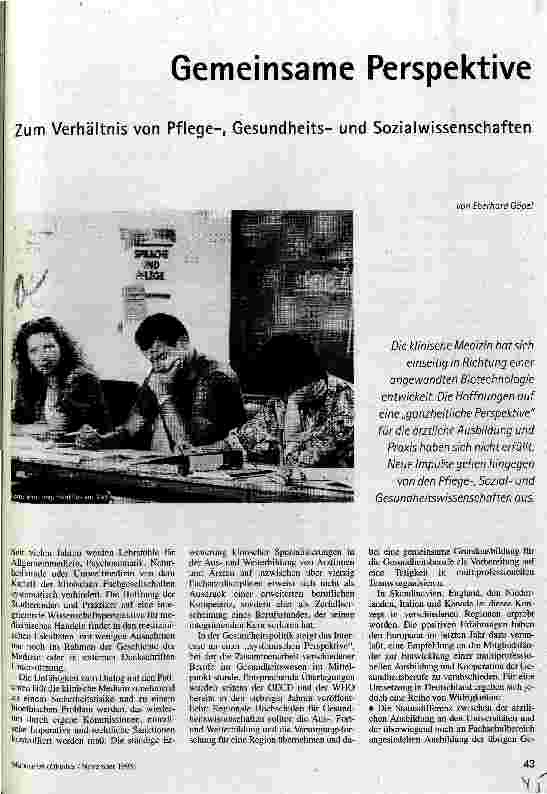 Gemeinsame Perspektive Zum Verhältnis von Pflege-, Gesundheitsund Sozialwissenschaften