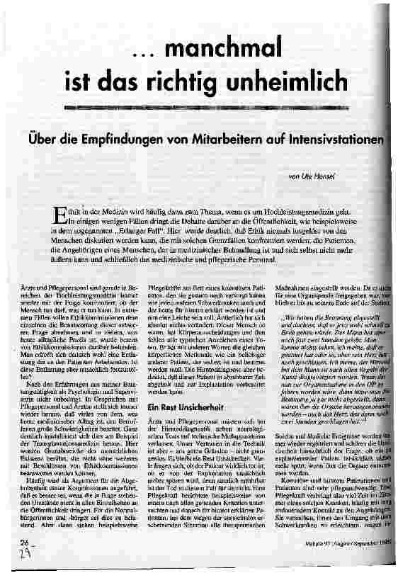 ... manchmal ist das richtig unheimlich Über die Empfindungen von Mitarbeitern auf Intensivstationen