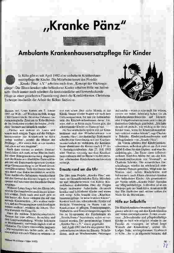 Kranke Pänz Ambulante Krankenhausersatzpflege für Kinder