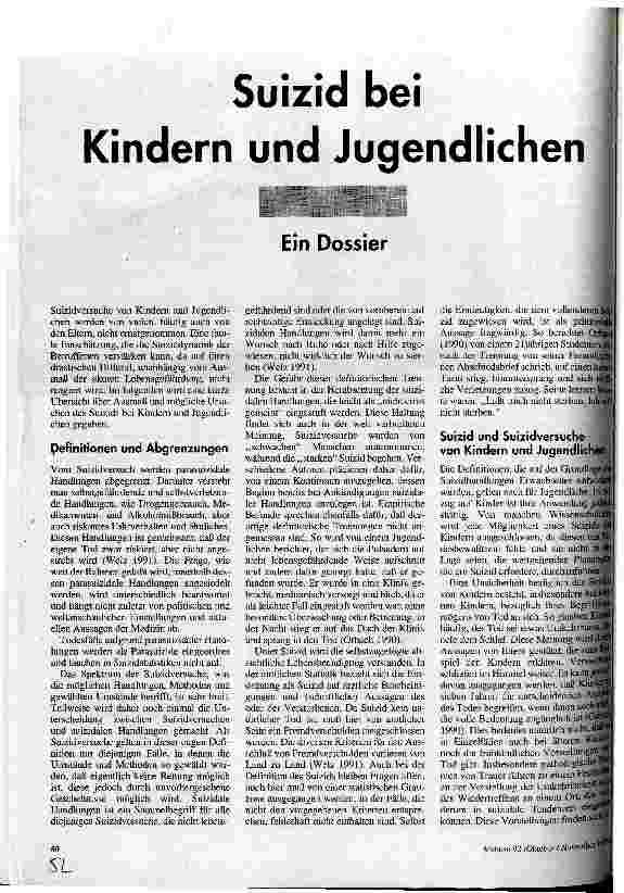 Suizid bei Kindern und Jugendlichen Ein Dossier
