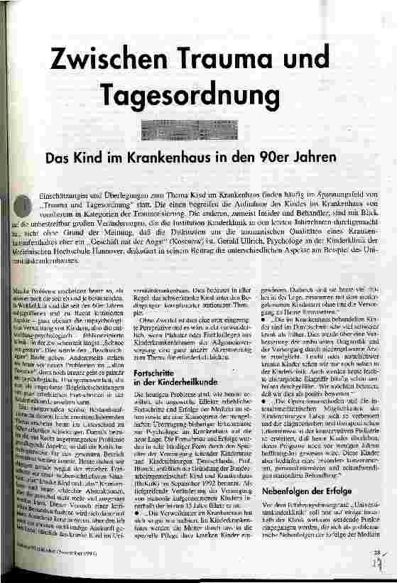 Zwischen Trauma und Tagesordnung Das Kind im Krankenhaus in der 90er Jahren