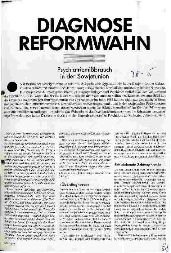 Diagnose Reformwahn - Psychiatriemißbrauch in der Sowjetunion