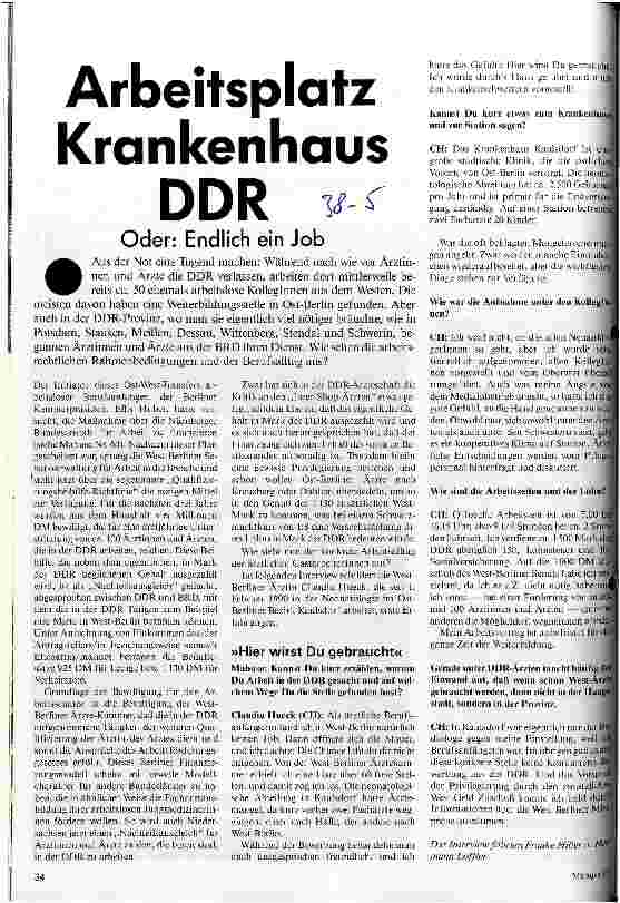 Arbeitsplatz Krankenhaus DDR Oder: Endlich ein Job