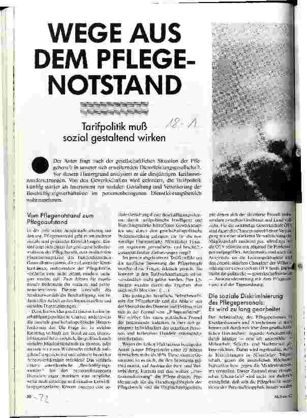 [doc_21718] Wege aus dem Pflegenotstand Tarifpolitik muß sozial gestaltend wirken