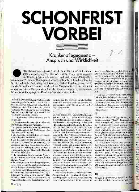 Schonfrist vorbei Krankenpflegegesetz - Anspruch und Wirklichkeit