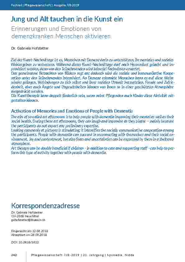 [doc_201787] Jung und Alt tauchen in die Kunst ein. Erinnerungen und Emotionen von demenzkranken Menschen aktivieren