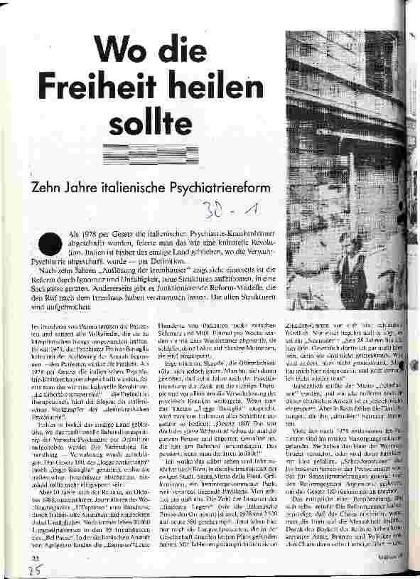 [doc_19936] Wo die Freiheit heilen sollte Zehn Jahre italienische Psychiatriereform