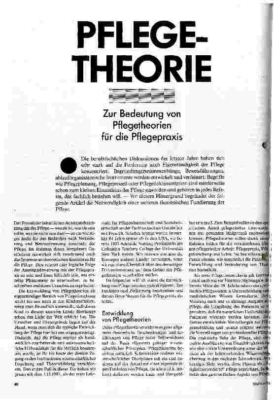 Pflegetheorien Zur Bedeutung von Pflegetheorien für die Pflegepraxis