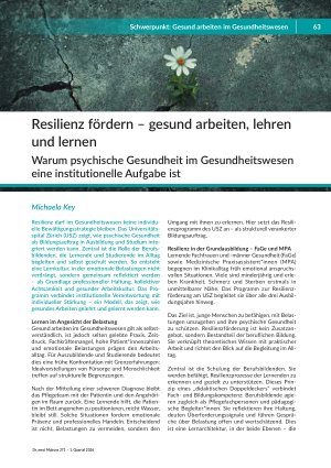 [doc_571699] Resilienz fördern – gesund arbeiten, lehren und lernen Warum psychische Gesundheit im Gesundheitswesen eine institutionelle Aufgabe ist