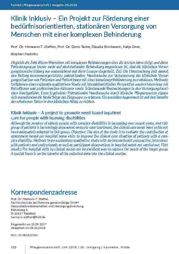 [doc_201668] Klinik Inklusiv – Ein Projekt zur Förderung einer bedürfnisorientierten, stationären Versorgung von Menschen mit einer komplexen Behinderung