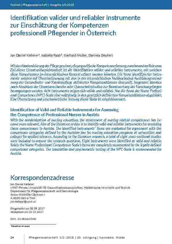 [doc_201655] Identifikation valider und reliabler Instrumente zur Einschätzung der Kompetenzen professionell Pflegender in Österreich