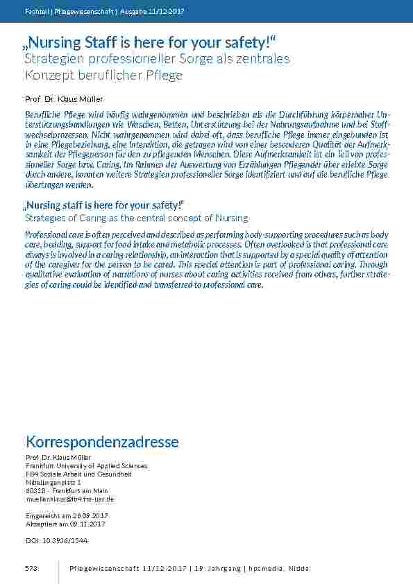 „Nursing Staff is here for your safety!“. Strategien professioneller Sorge als zentrales Konzept beruflicher Pflege