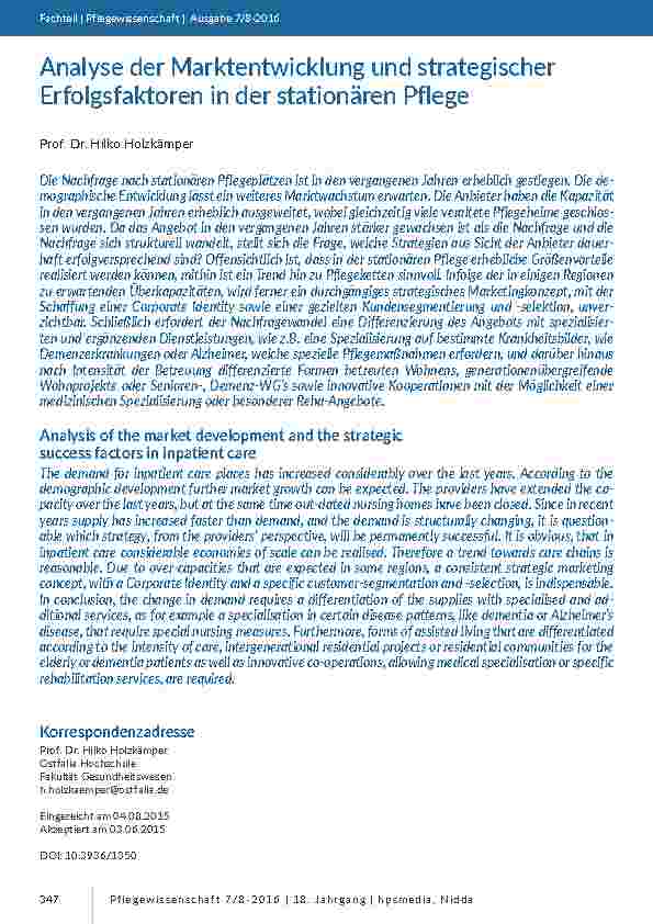 [doc_201517] Analyse der Marktentwicklung und strategischer Erfolgsfaktoren in der stationären Pflege