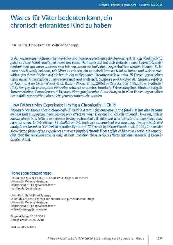 [doc_201506] Was es für Väter bedeuten kann, ein chronisch erkranktes Kind zu haben