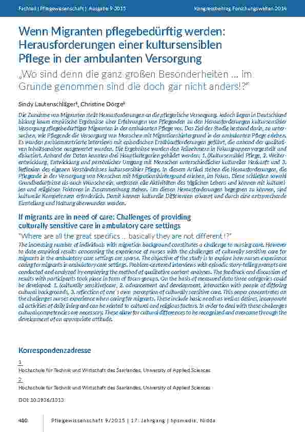 Wenn Migranten pflegebedürftig werden: Herausforderungen einer kultursensiblen Pflege in der ambulanten Versorgung