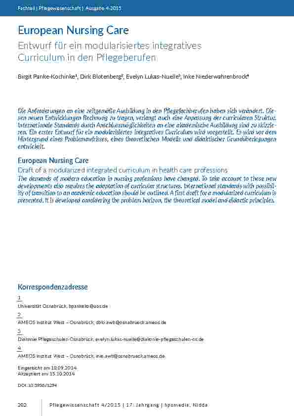[doc_201388] European Nursing Care. Entwurf für ein modularisiertes integratives Curriculum in den Pflegeberufen