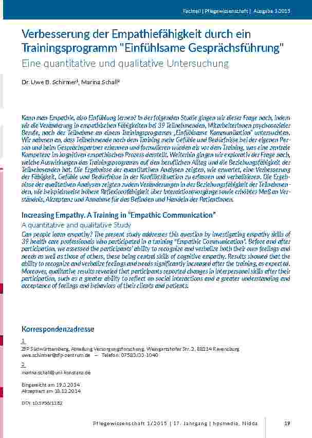 Verbesserung der Empathiefähigkeit durch ein Trainingsprogramm "Einfühlsame Gesprächsführung"rEine quantitative und qualitative Untersuchung