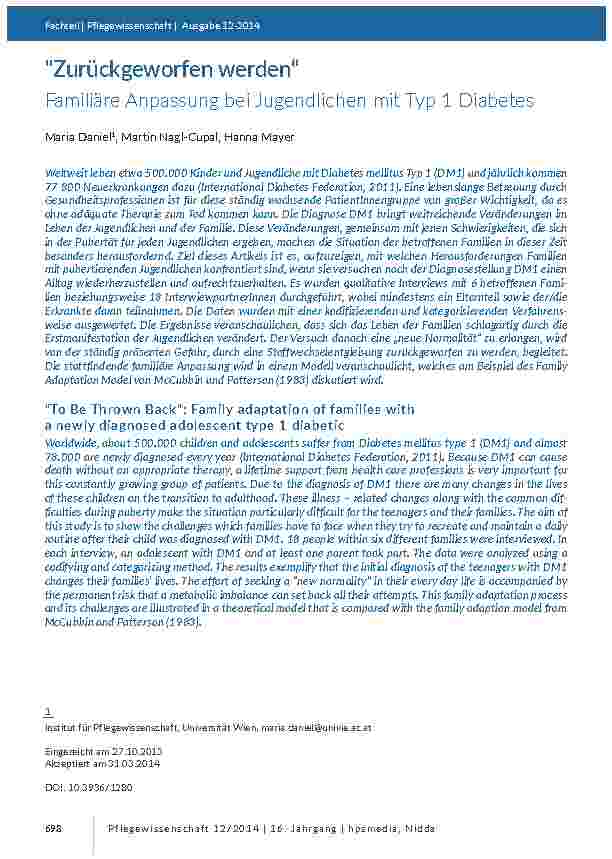 "Zurückgeworfen werden“rFamiliäre Anpassung bei Jugendlichen mit Typ 1 Diabetes