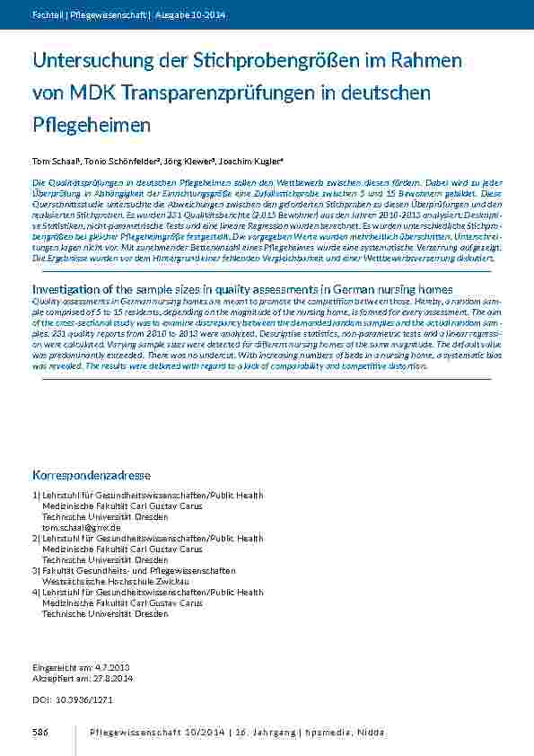 [doc_201370] Untersuchung der Stichprobengrößen im Rahmen von MDK Transparenzprüfungen in deutschen Pflegeheimen