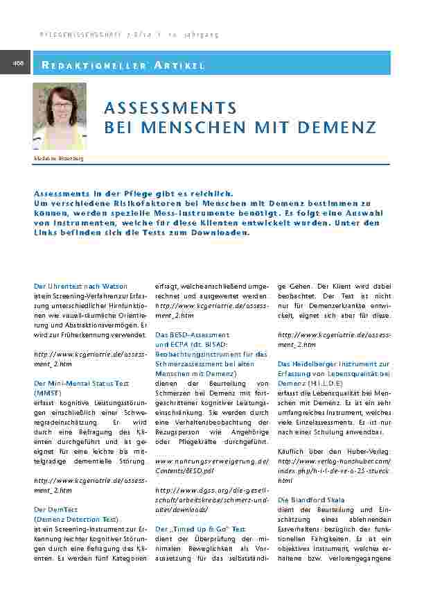 ASSESSMENTS BEI MENSCHEN MIT DEMENZ