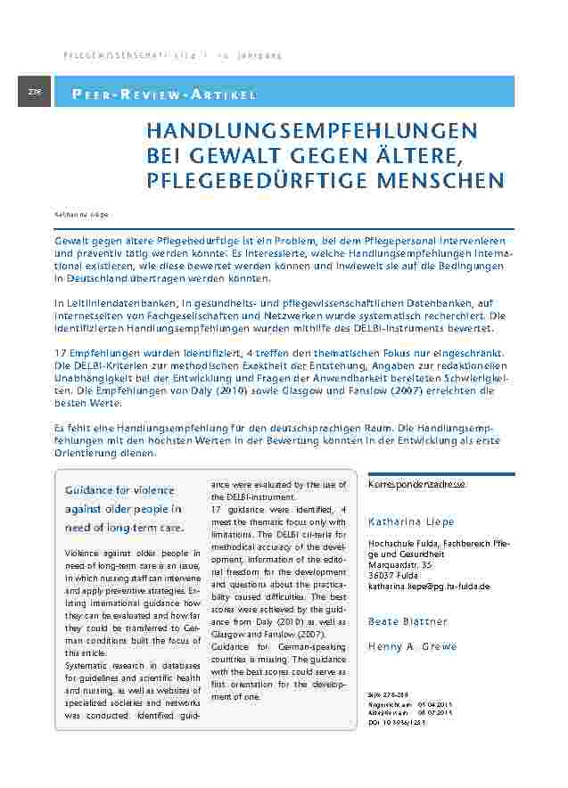 [doc_201345] Handlungsempfehlungen bei Gewalt gegen ältere, pflegebedürftige Menschen